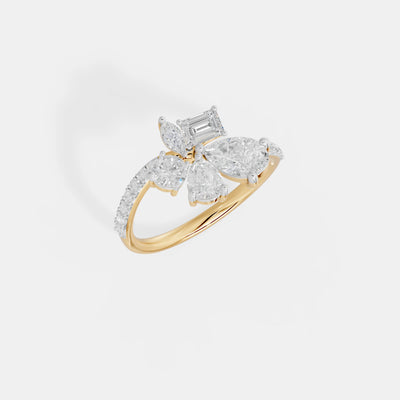 Emerald Cut & Pear Diamond Floral Ring