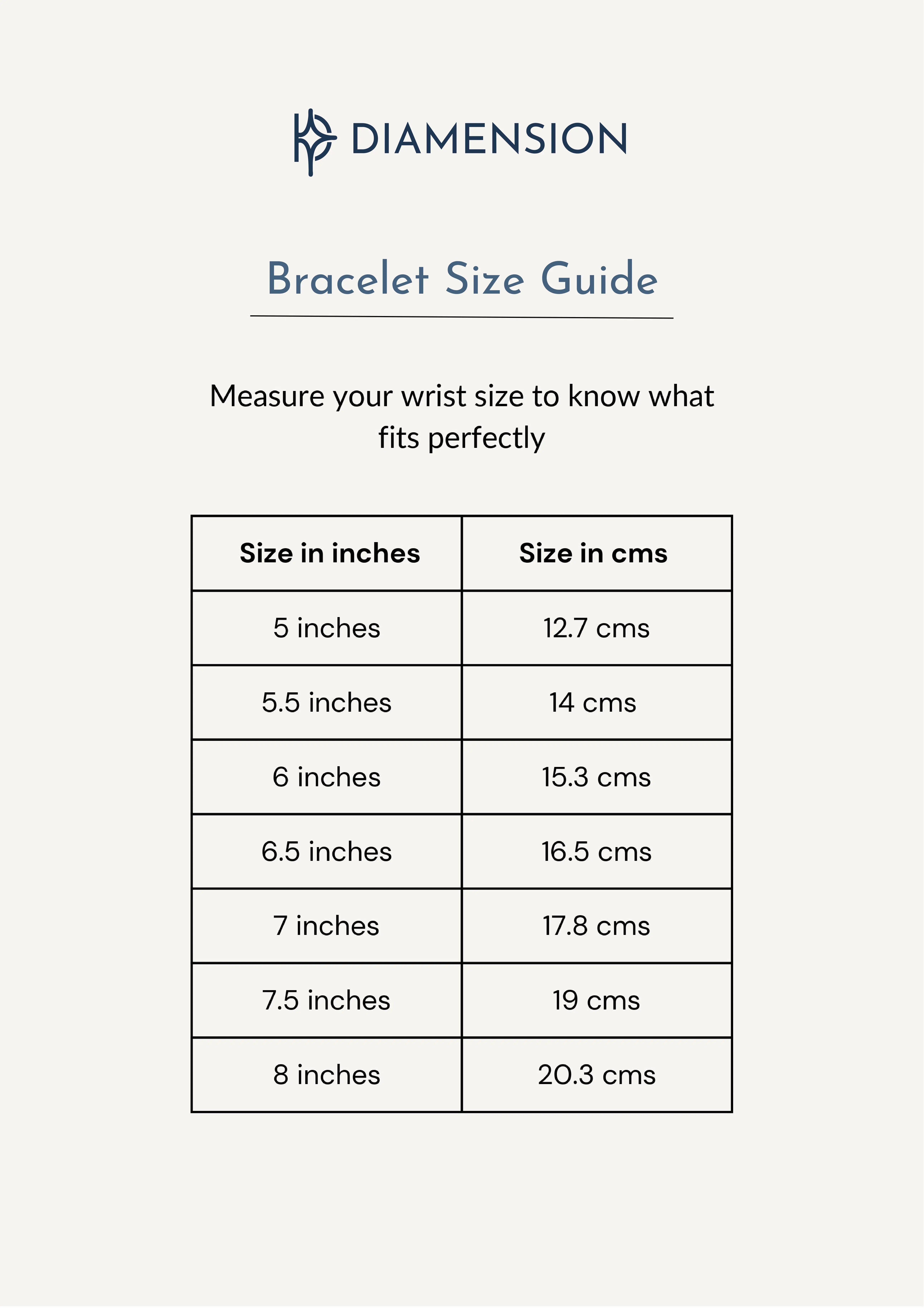 Bracelet Size Chart 1